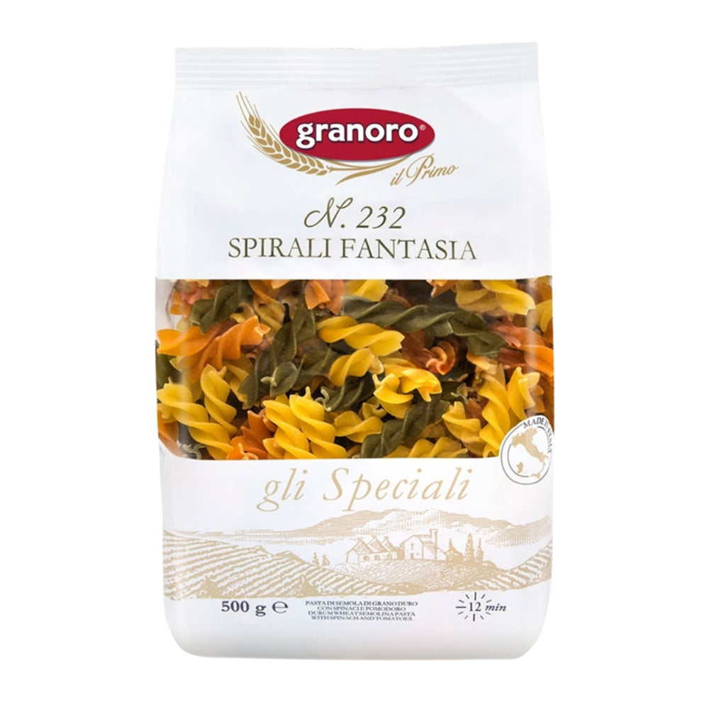 Granoro Tri-color Fusilli Spirali Pasta #232, 1.1 lb (500 g)