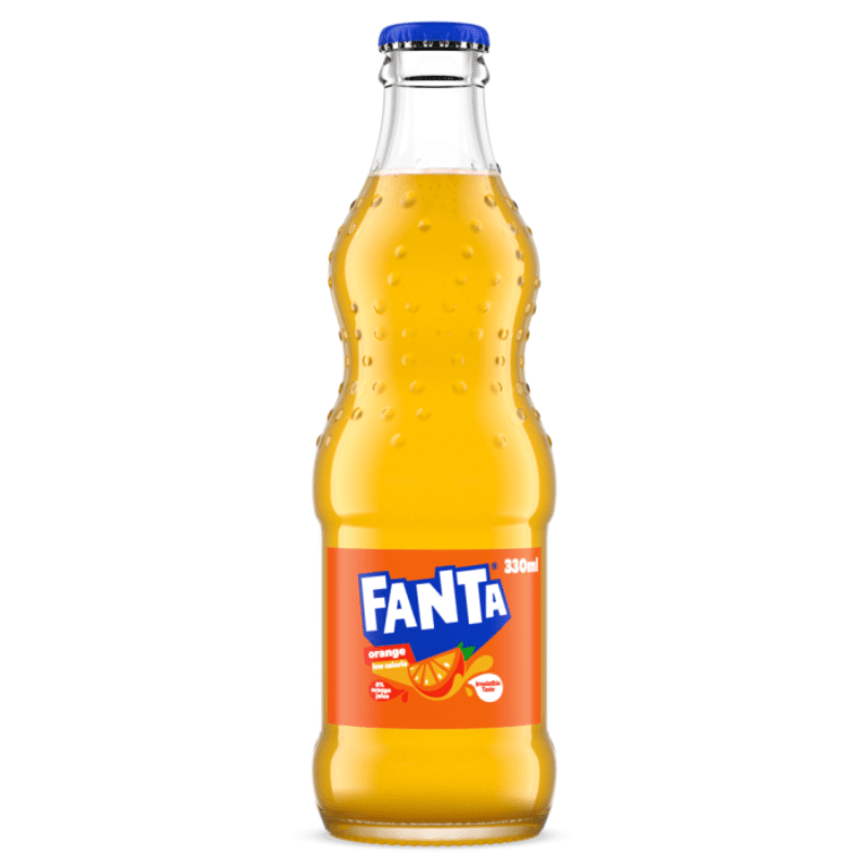 Italian Fanta Orange Soda Glass Bottle, 330mL